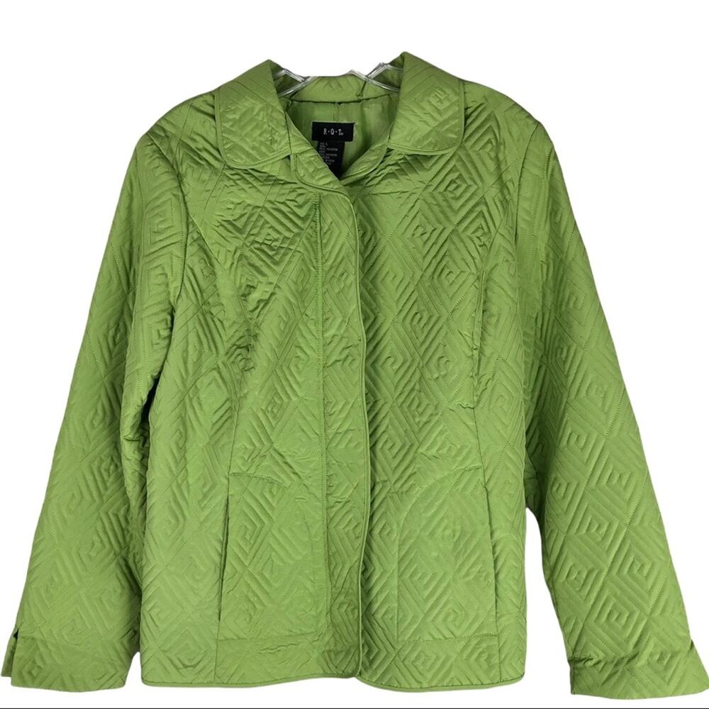 Vintage RQT green quilted full zip collared barn chore jacket large